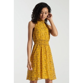 High Neck Ditsy Floral Dress in Yellow