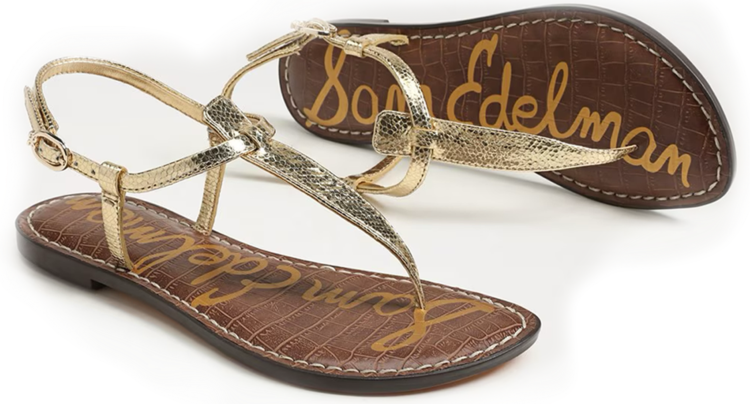 gigi thong sandal in amber gold metallic
