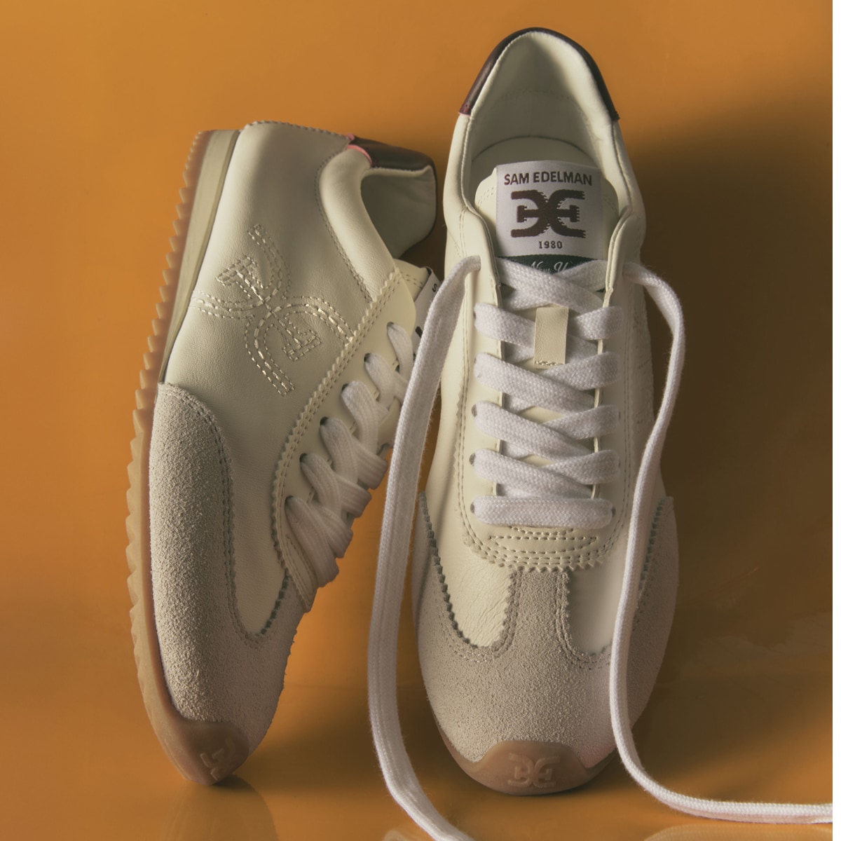 a pair of white sneakers