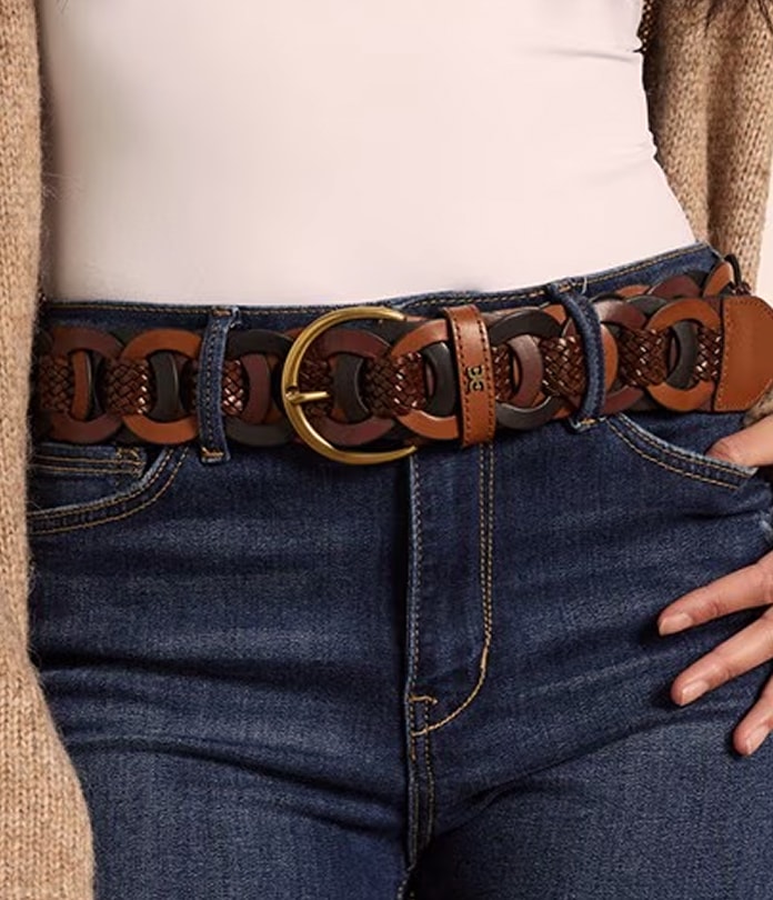 brown belt worn on jeans