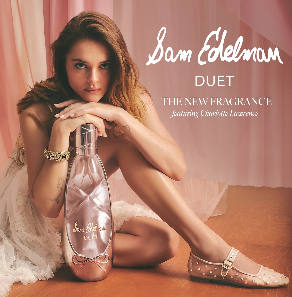 sam edelman duet. the new fragrance featuring charlotte lawrence