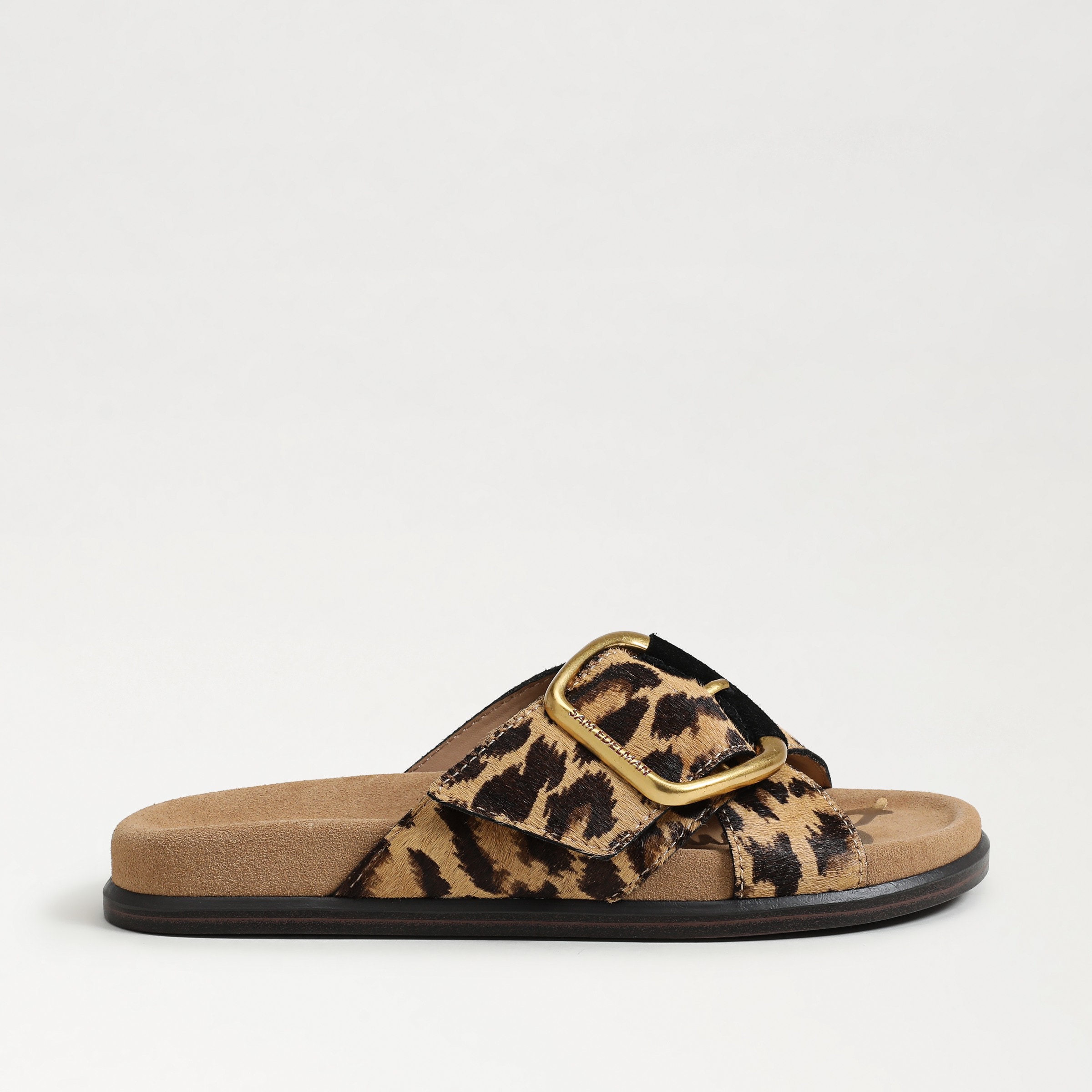 sandals featuring the darla slide sandal in leopard with gold hardware