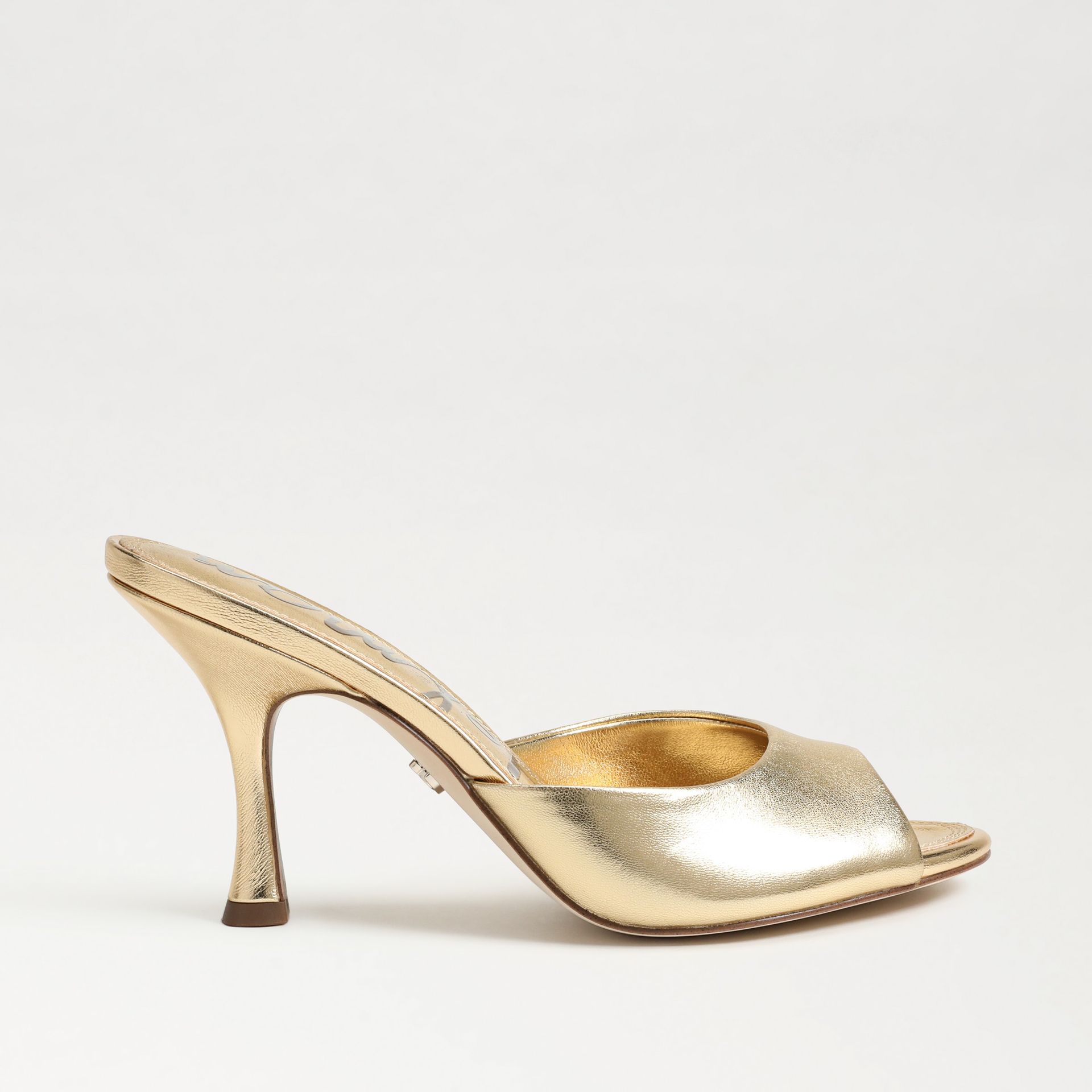 The Jeanie heeled mule in amber gold leather
