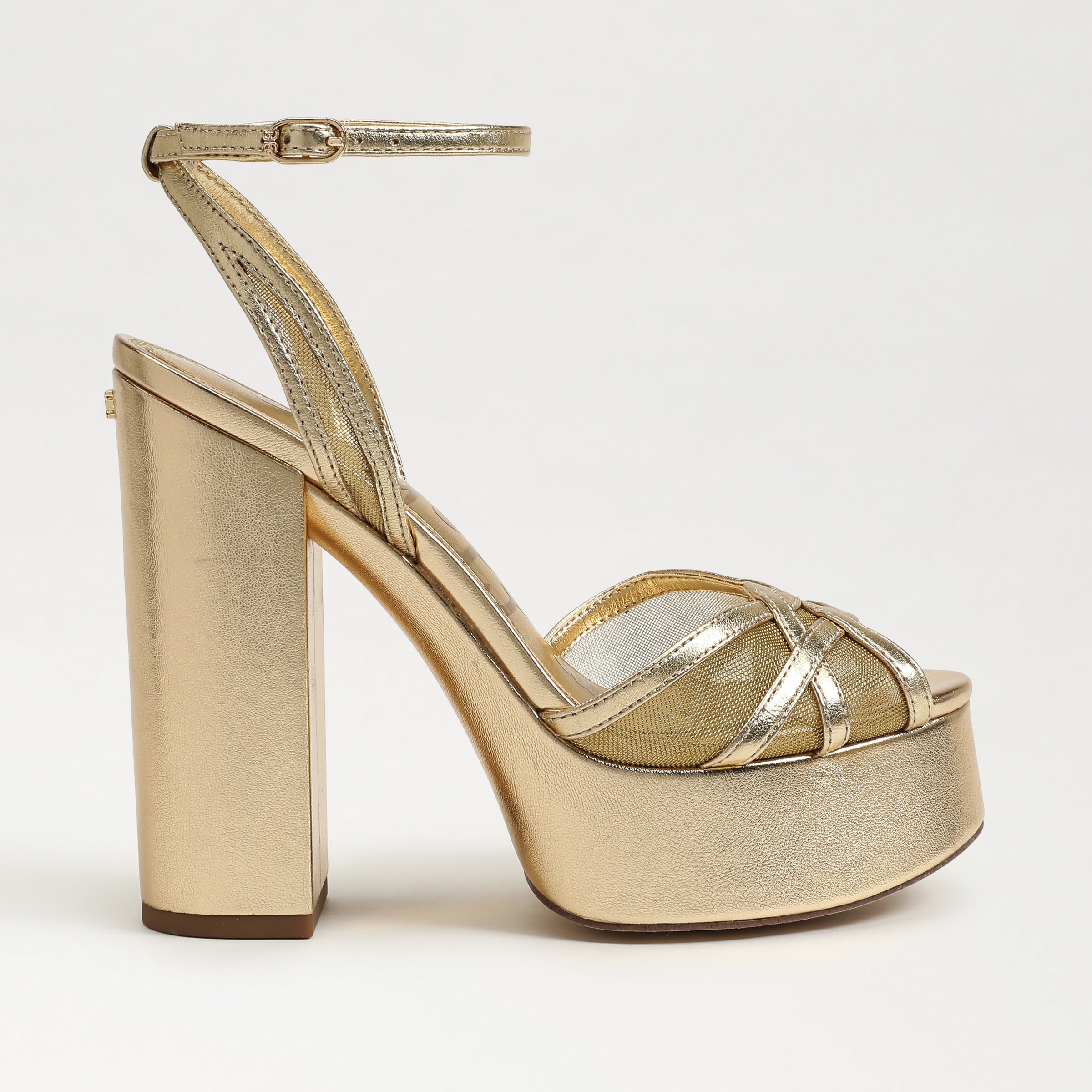heels featuring the sandy pump in amber gold