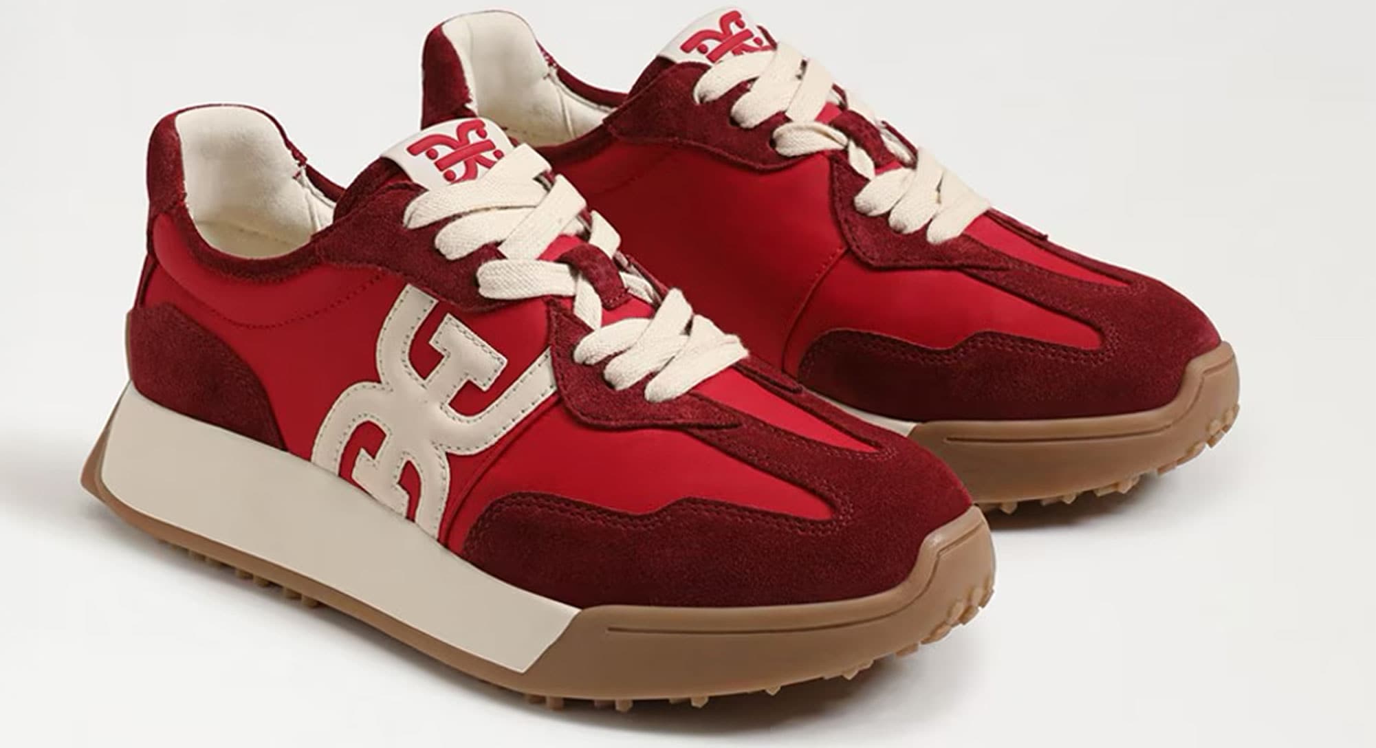 the Langley Lace Up Sneaker in deep scarlet suede