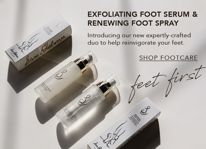 Exfoliating foot serum and renewing foot spray. Introducing our new expertly-crafted duo to help reinvigorate your feet. Shop footcare