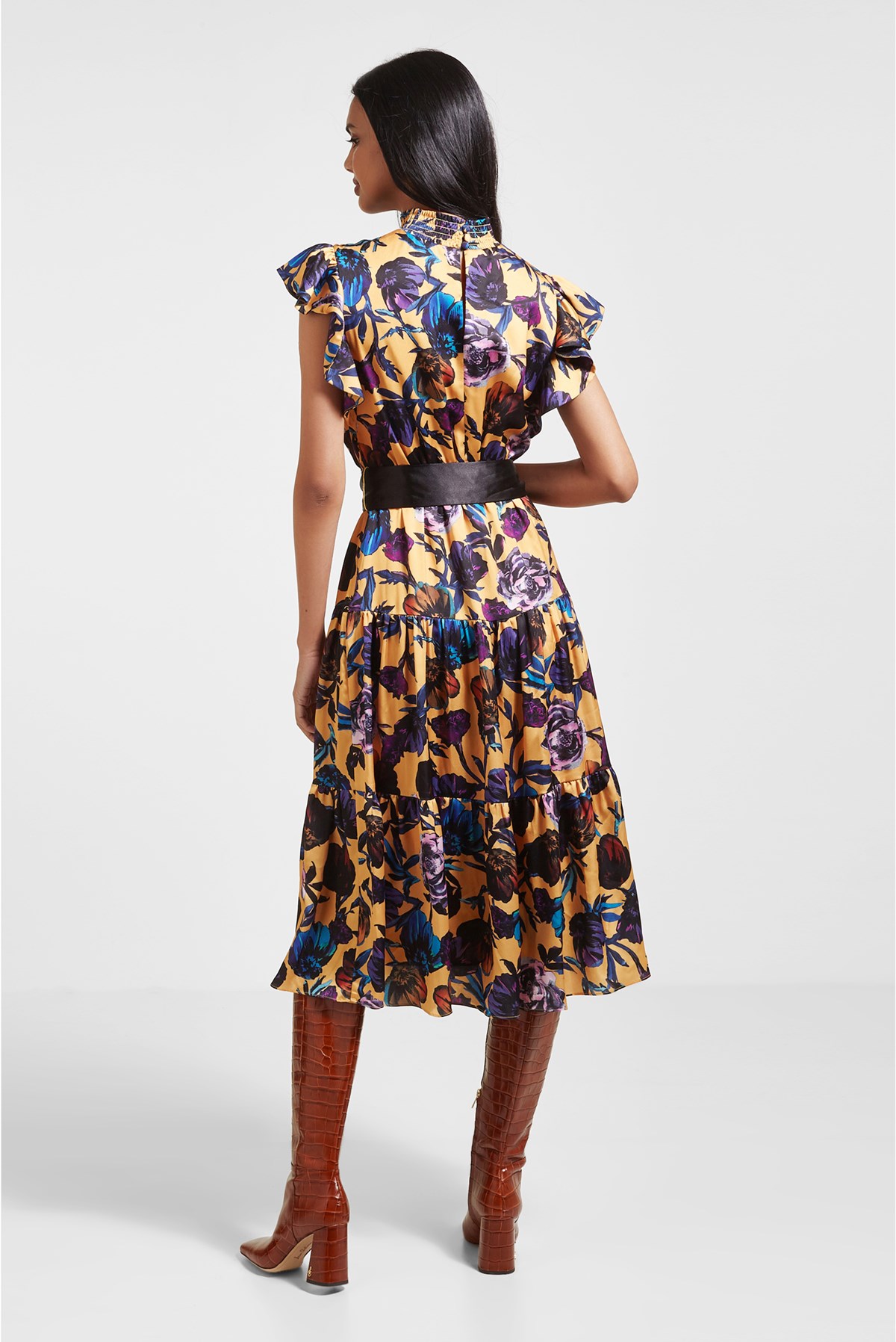 Sam Edelman Cap Sleeve Floral Midi Dress, Gold Garden | Accessories Dresses and Jumpsuits