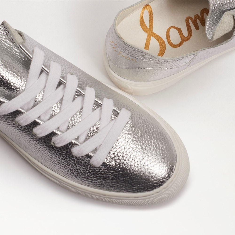 metallic silver sneakers