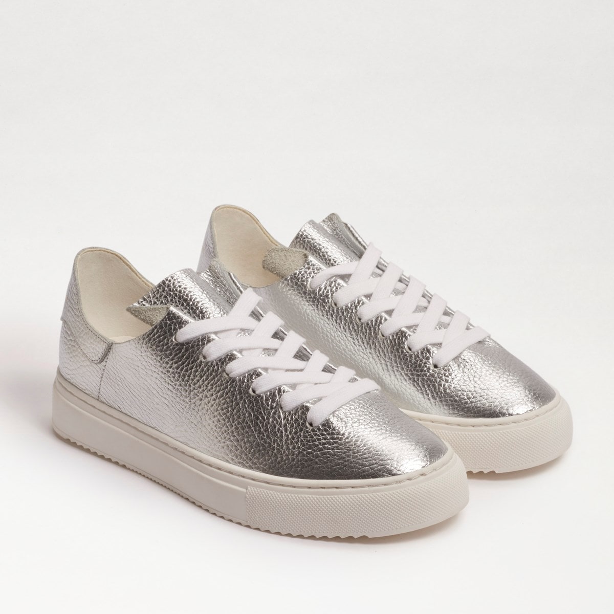 Poppy Lace-Up Sneaker Silver Metallic Leather | Womens Sneakers | Sam ...