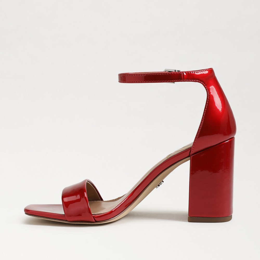 Red leather block heel sandals discount