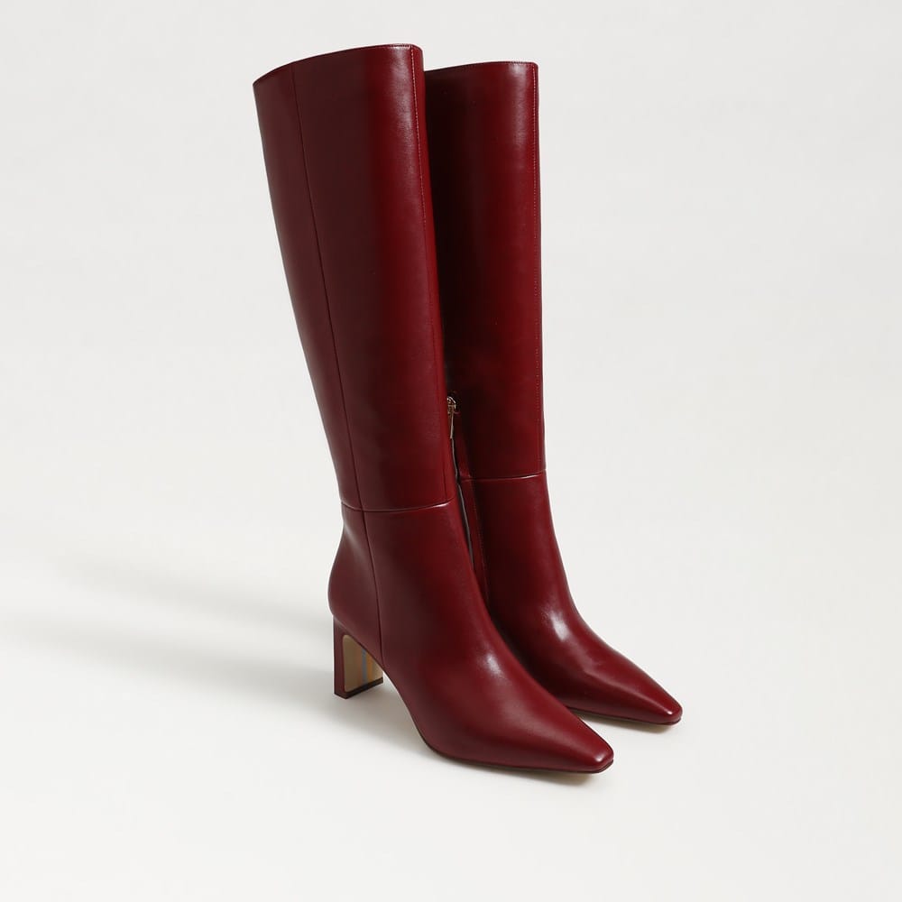 Sam Edelman Elia Stivali Donna Sopra Il Ginocchio – Colore Cabernet Rosso, Tacco 10 Cm, Largo Polpaccio, Chiusura Cerniera, Taglia 41 EU