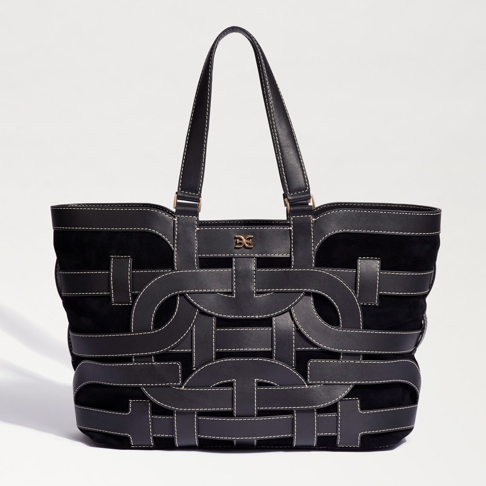 Sam Edelman Bay Large Leather Shopper Tote Black