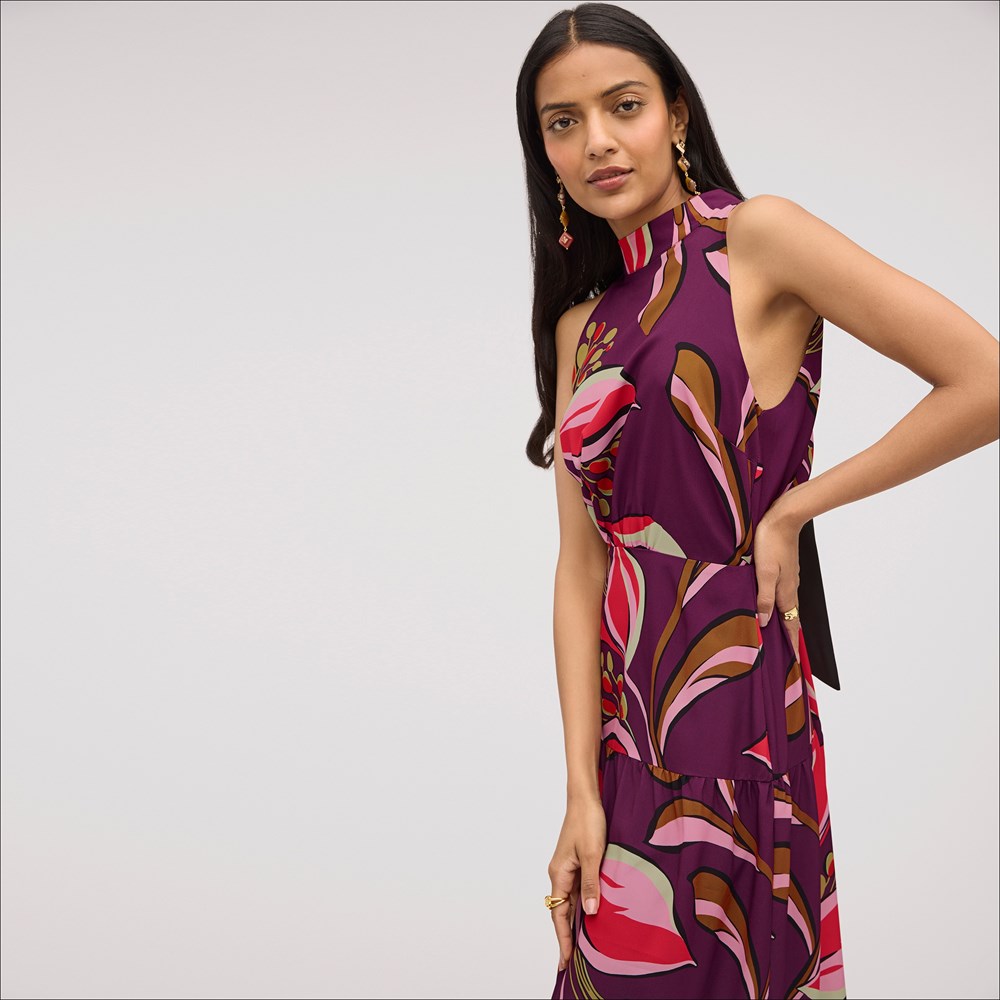 High Neck Floral Maxi Dress - Left