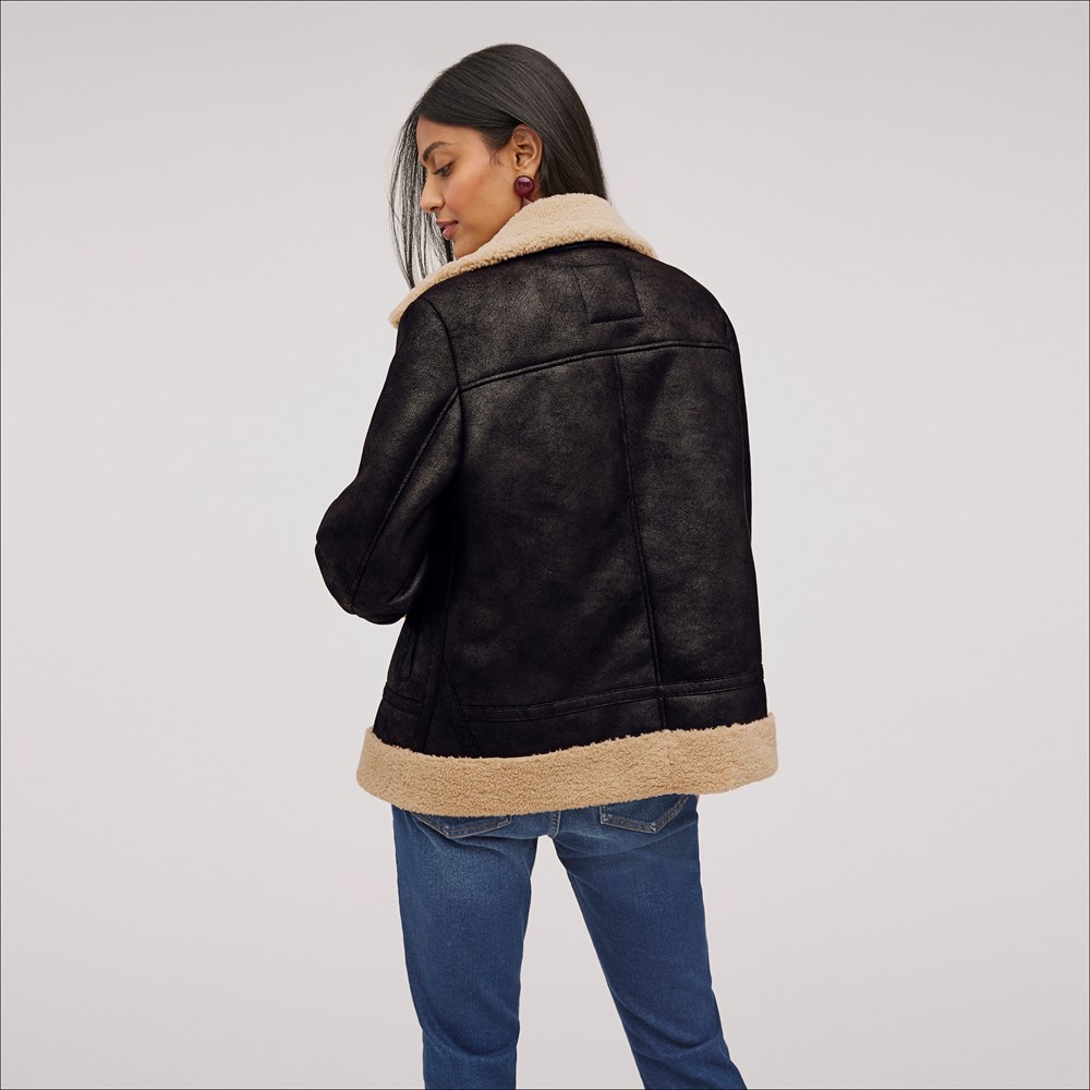 Asymmetrical Leather Jacket with Shearling