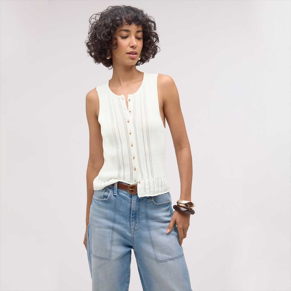 トップス Ron Herman Scallop Coller Sleeveless Top Sam Edelman Sable Scallop Knit V-Neck Tank | Women's Tops