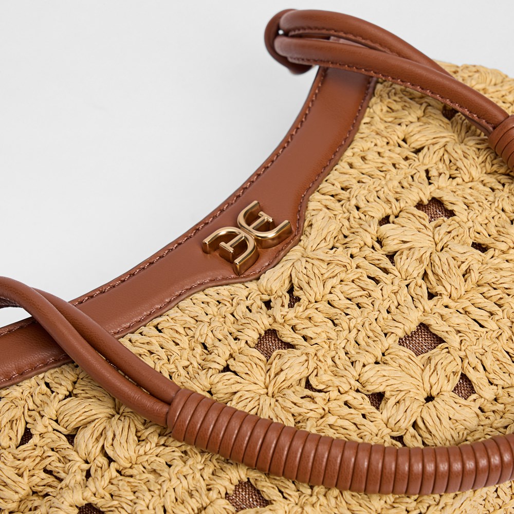 Layla Floral Raffia Shoulder Bag - Left