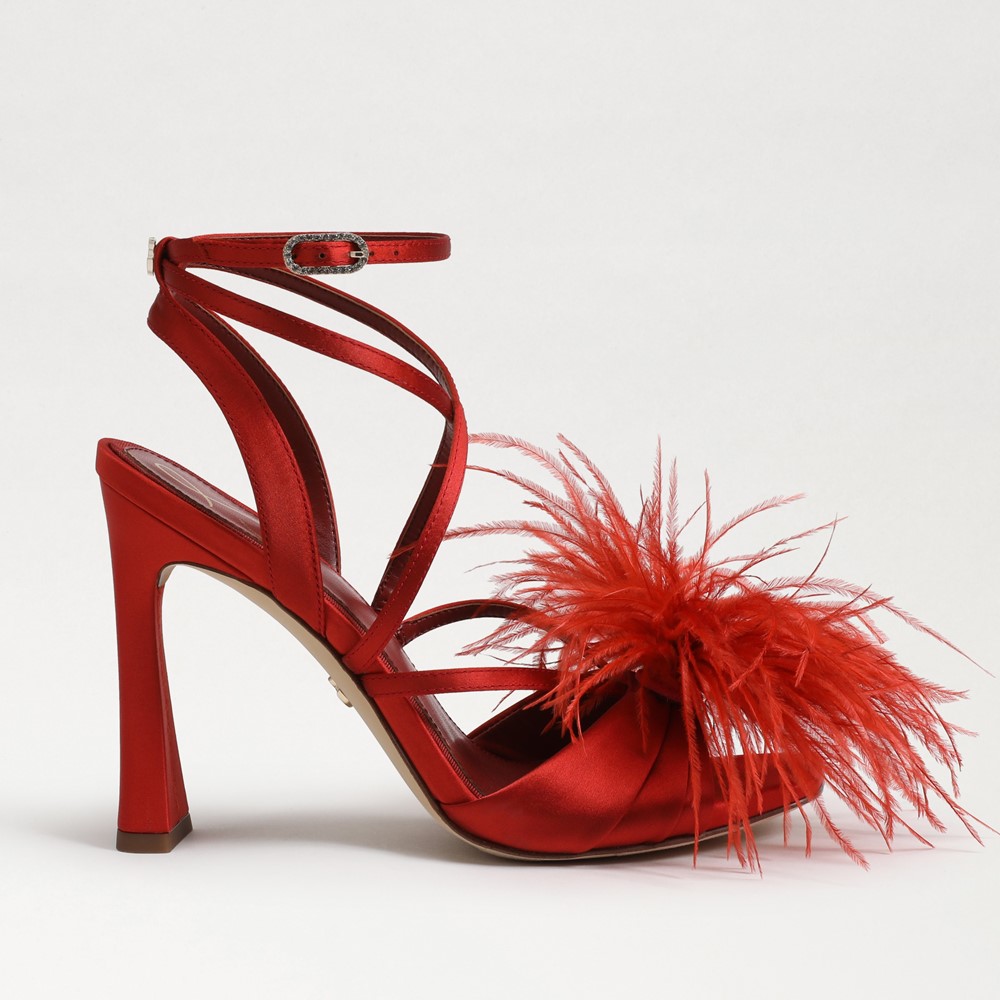 Red feather strap heels 2025