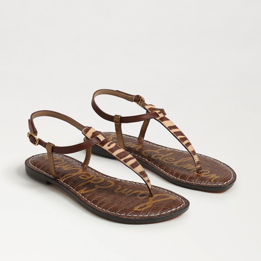 Gigi Thong Sandal Camel Zebra Brahama Hair