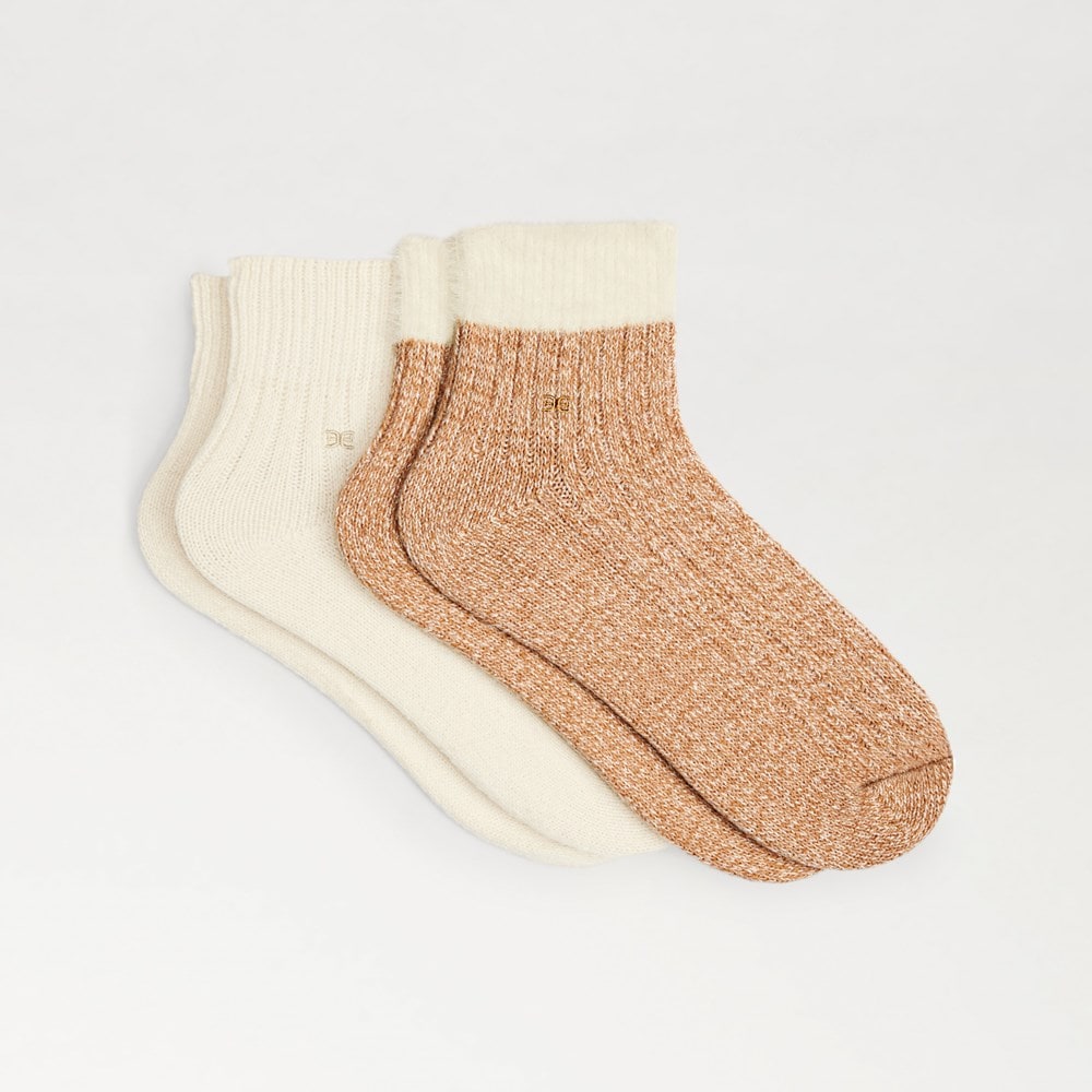 2 Pack Rib Soft Feather Cuff Midi Boot Sock Tan Multi