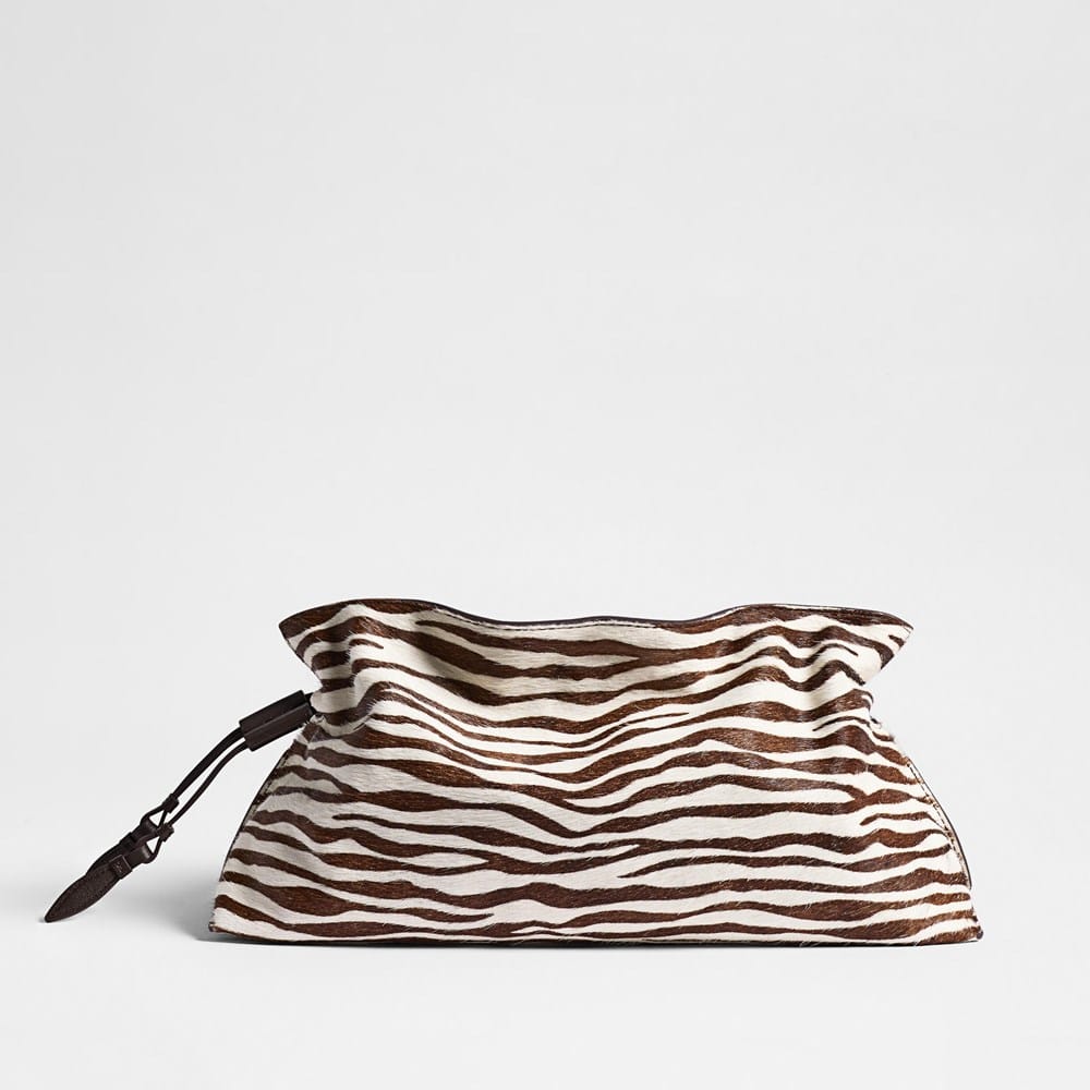 Poppy Oversized Drawstring Clutch Zebra