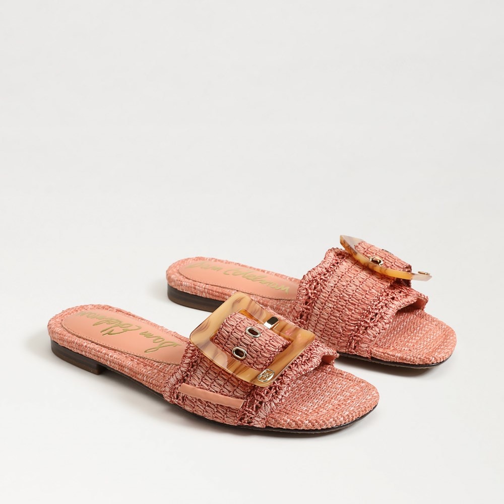Bambi Slide Sandal Shell Coral Faux Raffia