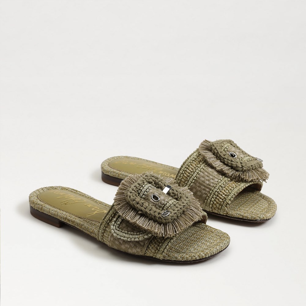 Bambi Playa Slide Sandal Washed Sage Faux Raffia