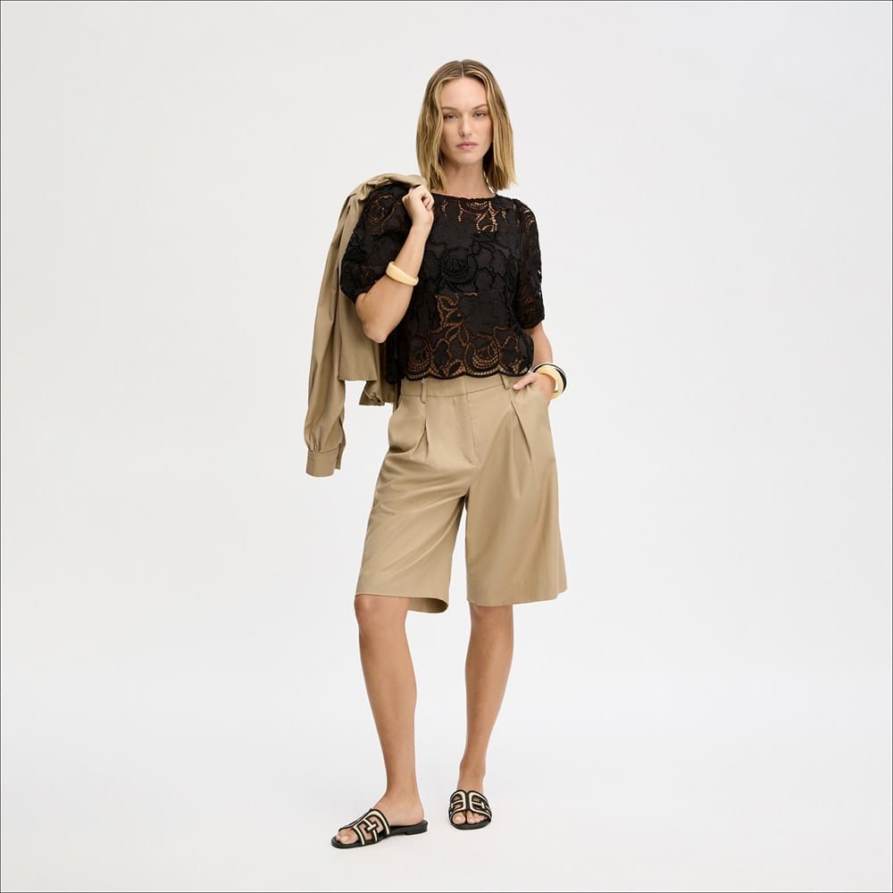 Lace Short Sleeve Top True Black