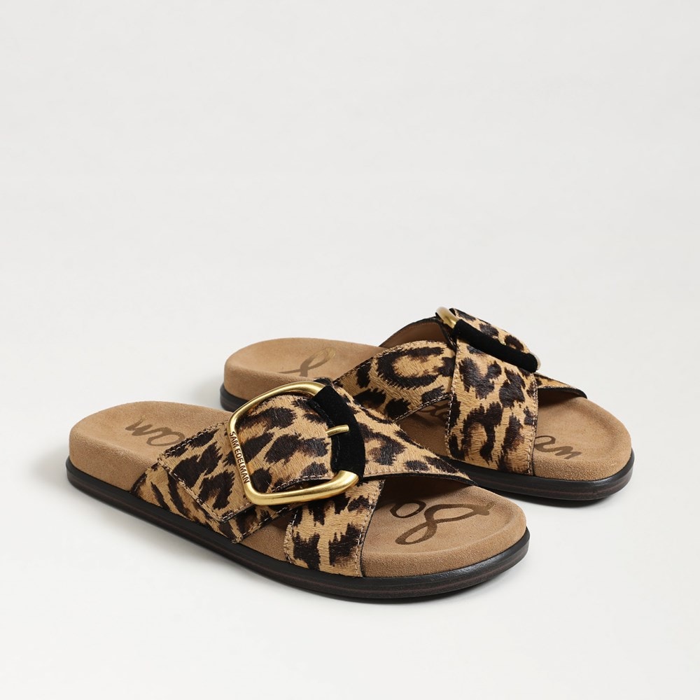 Darla Buckle Slide Sandal Cyprus Tan Leopard Brahma Hair