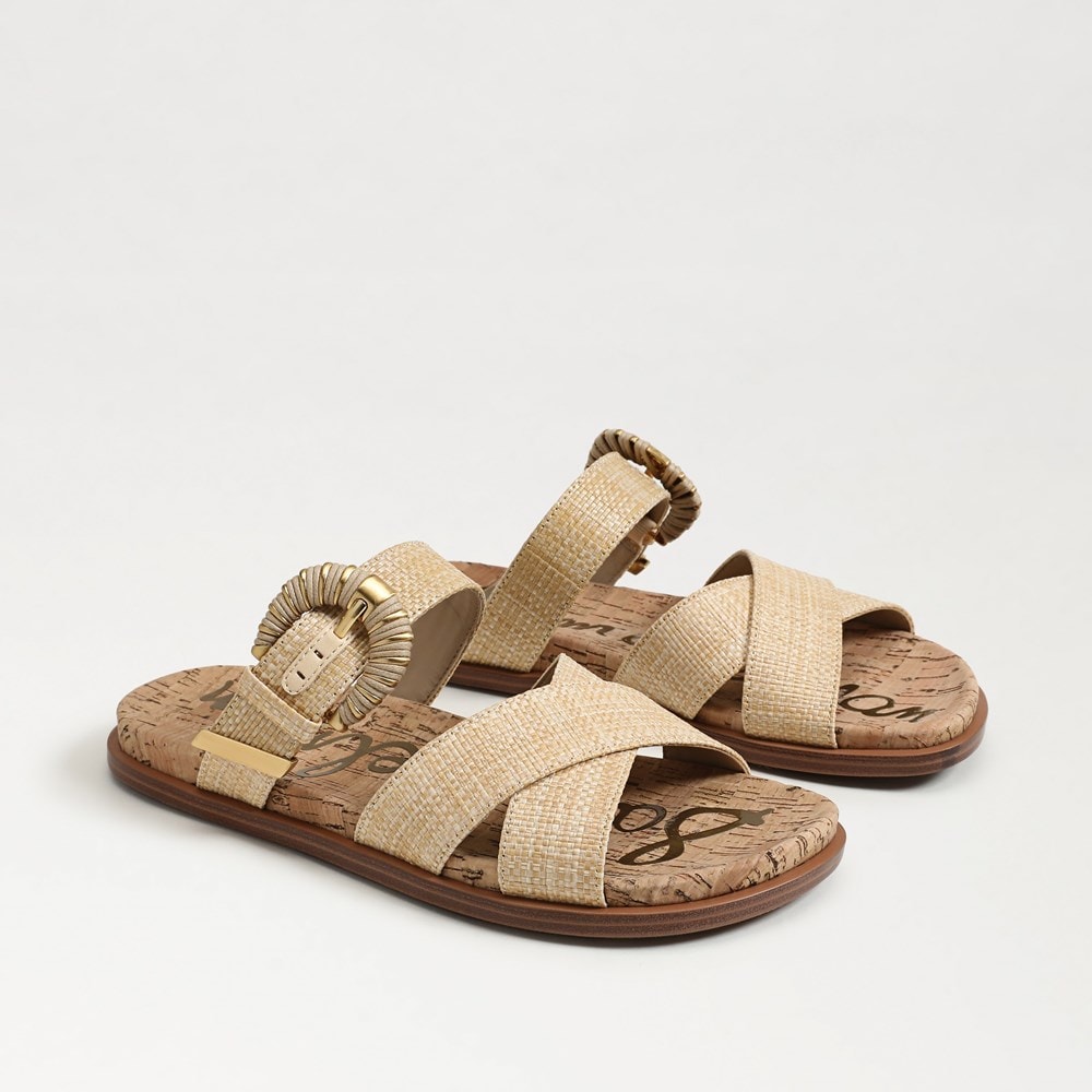 Lucy Slide Sandal Bleached Beechwood Faux Raffia