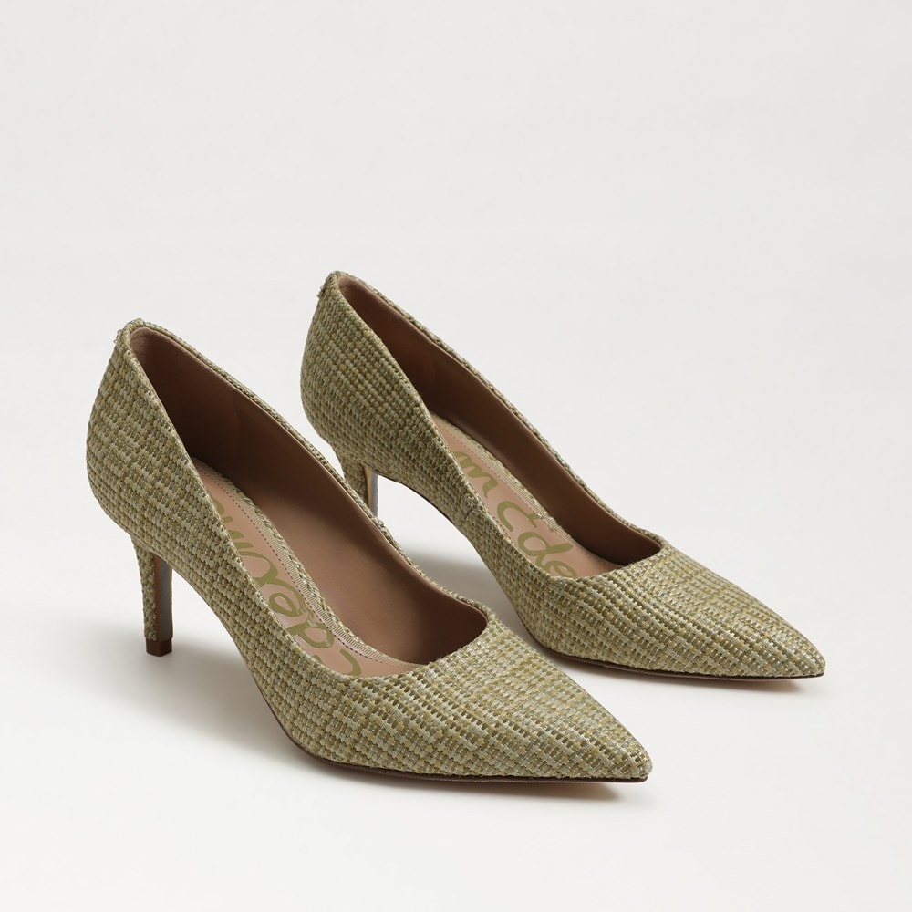 Vienna Pointed Toe Pump Washed Sage Faux Raffia