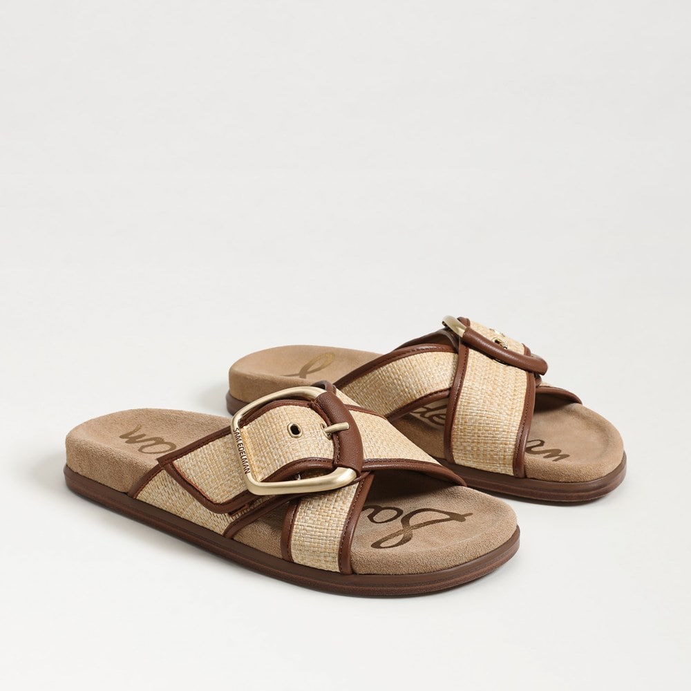 Darla Multi Buckle Slide Sandal Bleached Beechwood Faux Raffia