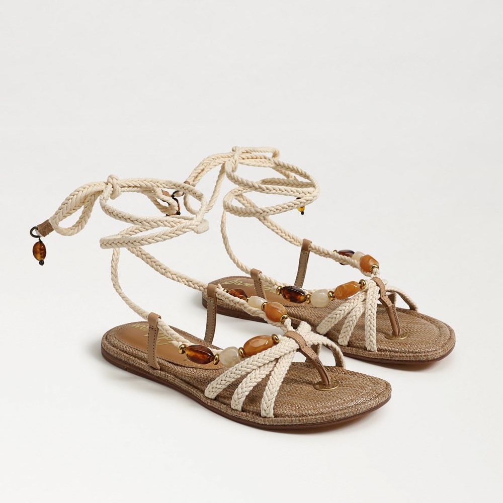 Rori lace Up Flat Sandal Natural Sand Faux Raffia