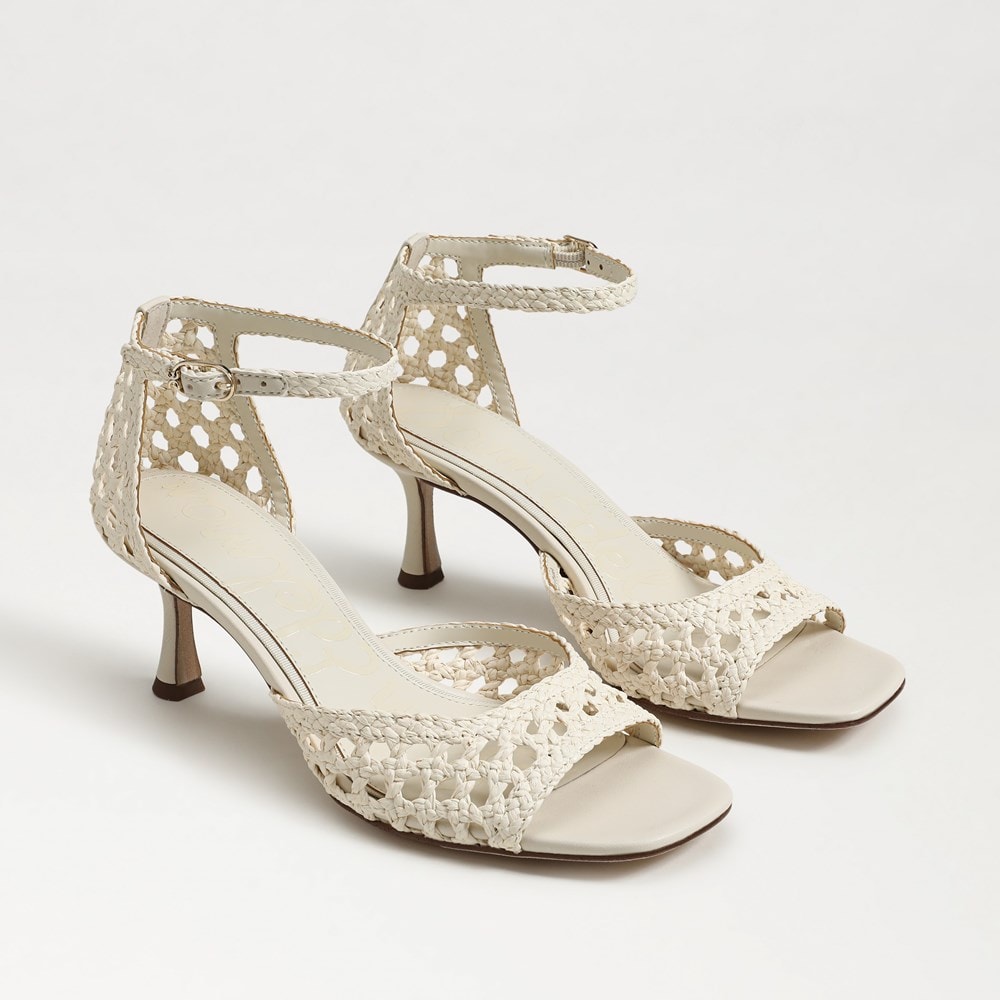 Peyton Kitten Heel Sandal Modern Ivory Faux Raffia