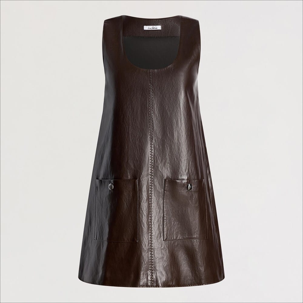 brown leather pinafore dress Sam Edelman Dark M LIVE 8/19/2026 LM Through vibrant florals Crinkle Plaid Dress, Light Hijab Size:EU 32