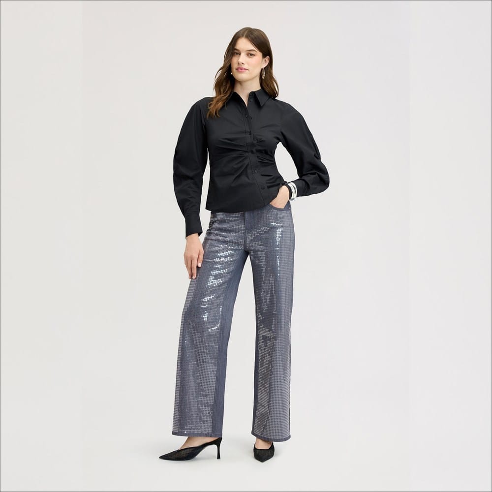 Sam Edelman Sequin Embellished High Rise Wide Leg Shadow Wash