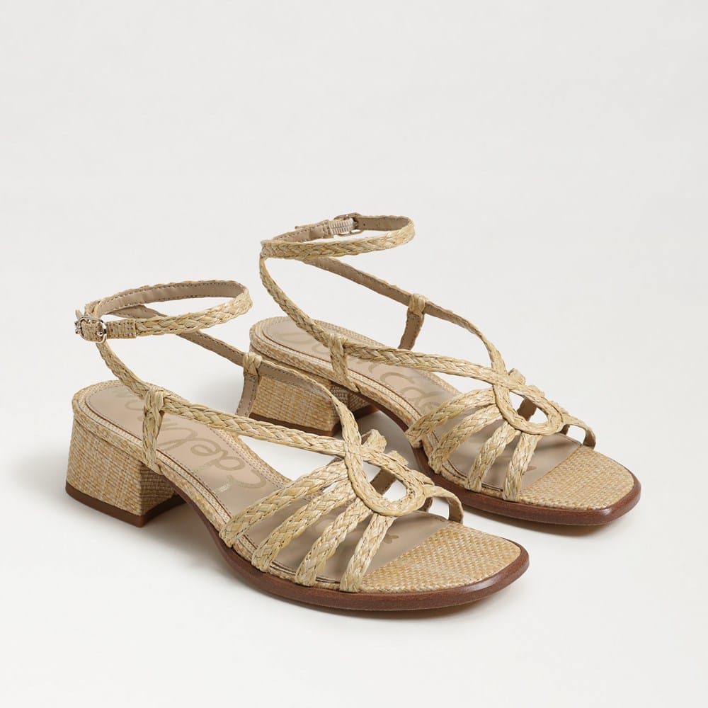 Sam Edelman Fletcher Block Heel Sandal Bleached Beechwood Faux Raffia