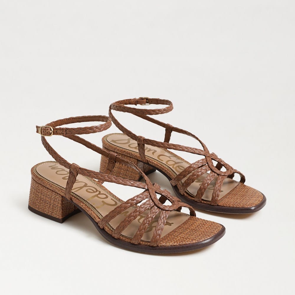 Sam Edelman Fletcher Block Heel Sandal Rich Cognac Faux Raffia