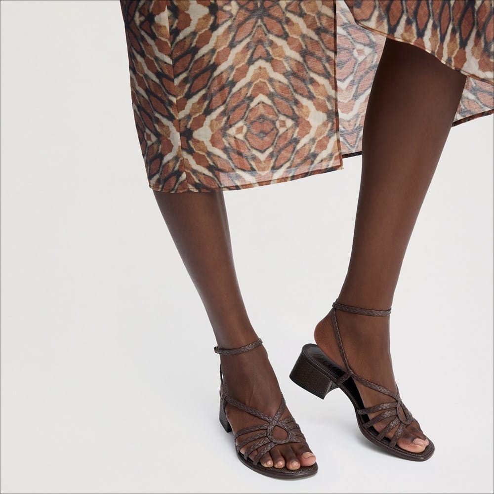 Sam Edelman Fletcher Block Heel Sandal Caf Noir Faux Raffia