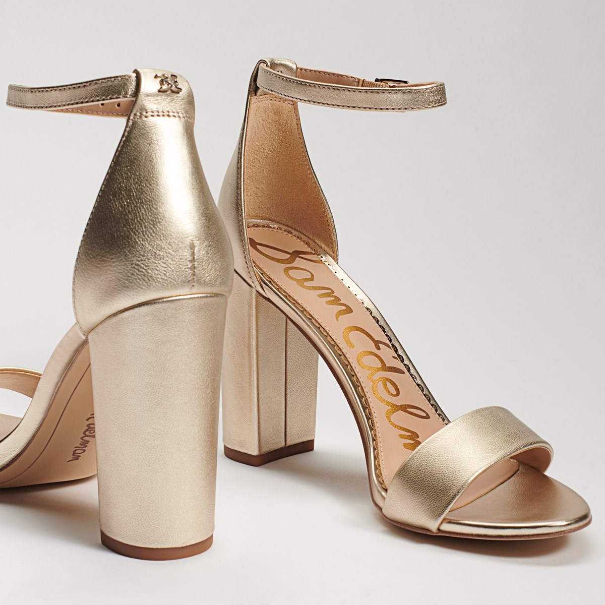Yaro Block Heel Sandal Light Gold Leather Womens Sandals Sam Edelman