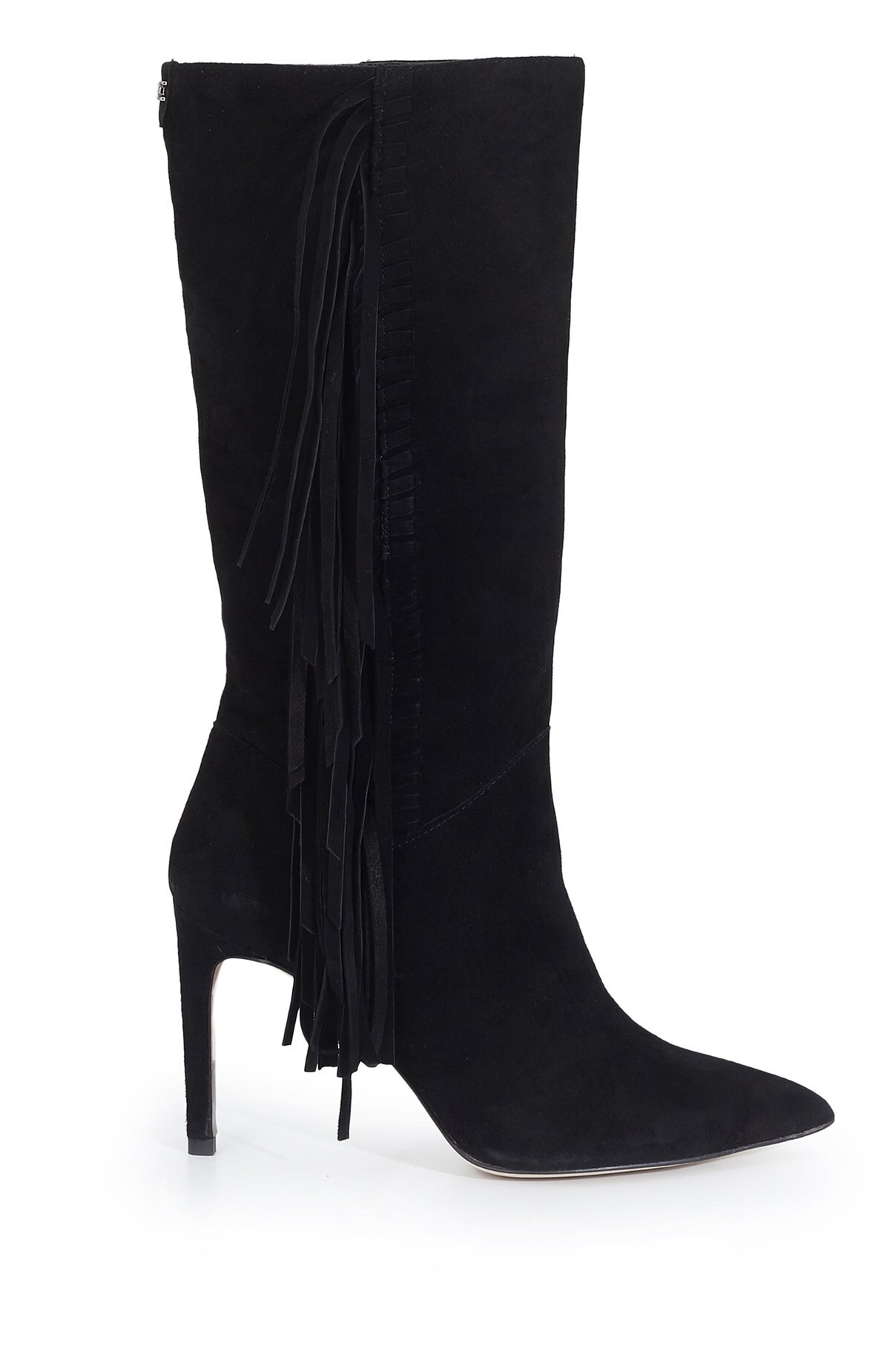 black fringe knee high boots