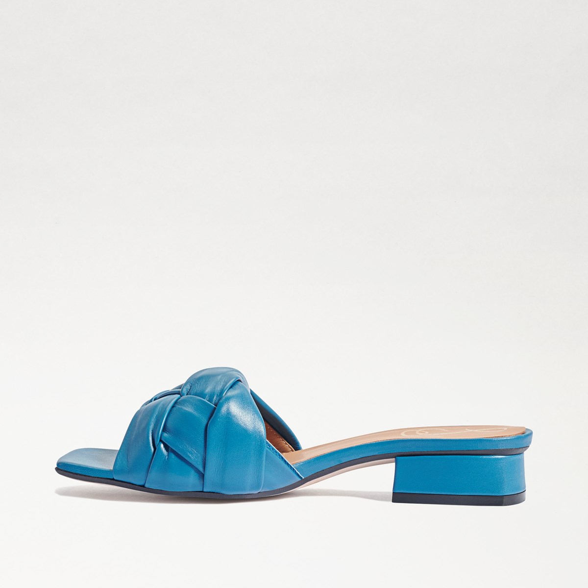 Lena Block Heel Slide Sandal Blue Leather | Womens Heels | Sam Edelman