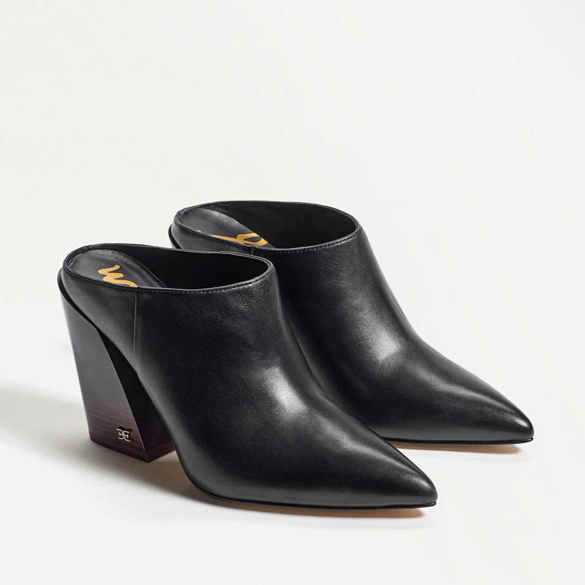 black pointed toe mules