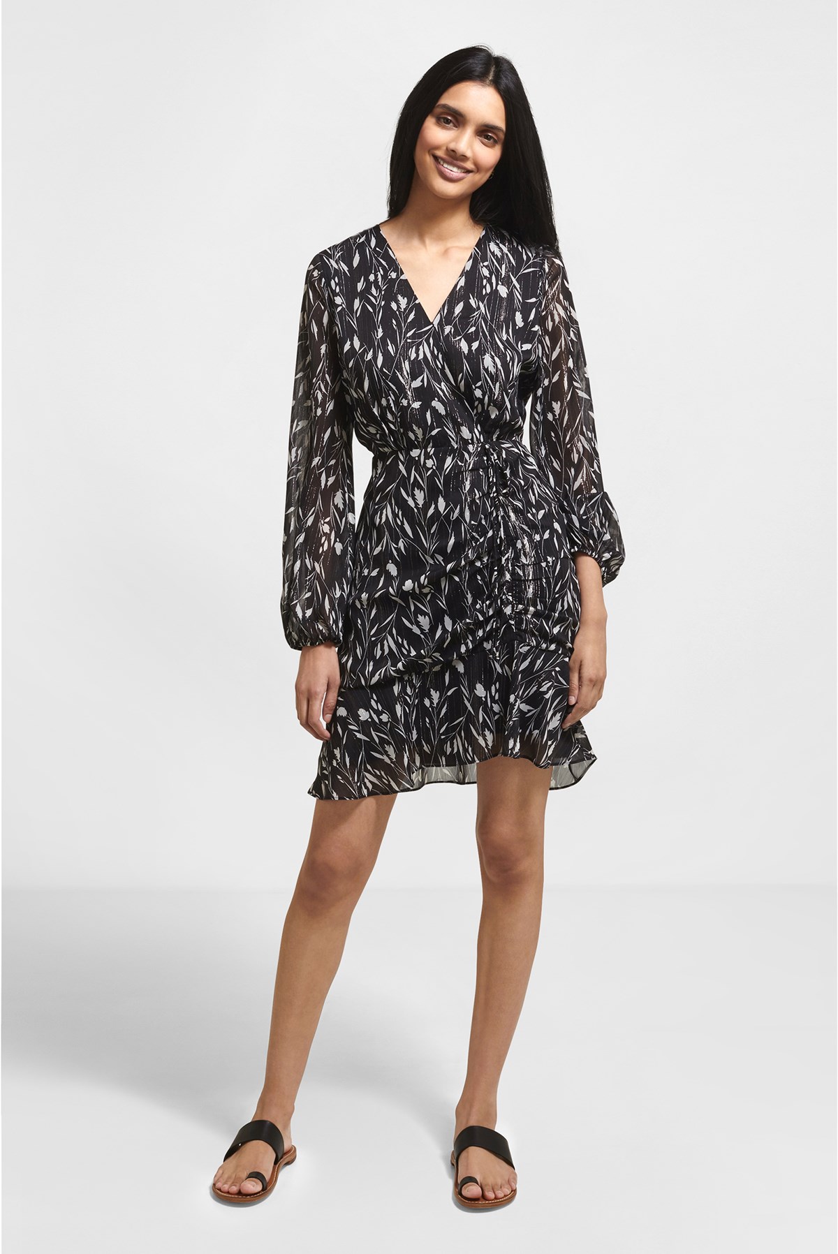 wrap dress black and white
