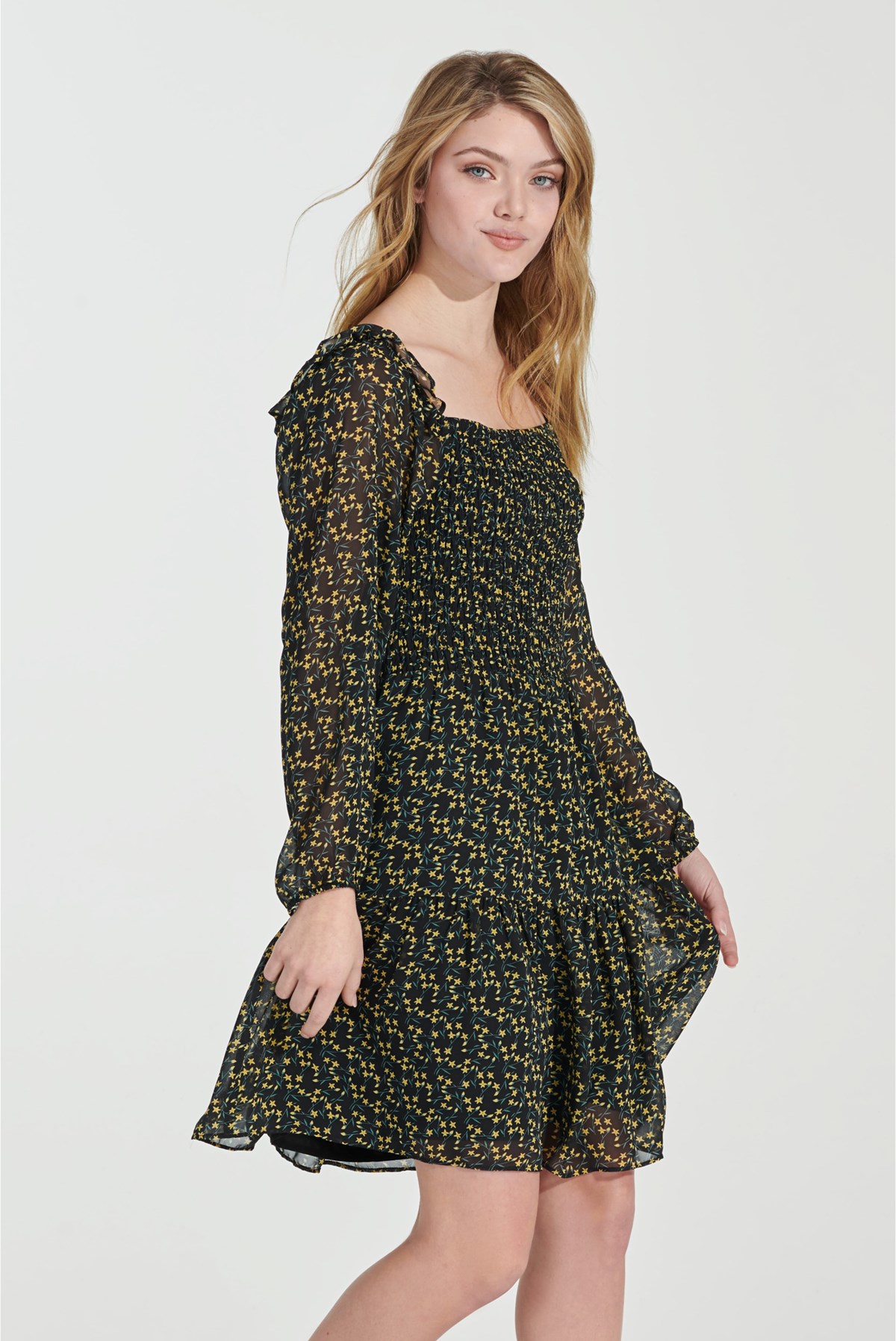 long sleeve ditsy dress