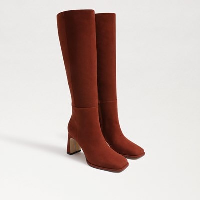 Red Knee High Vinyl Zip Back Boots, Shoes