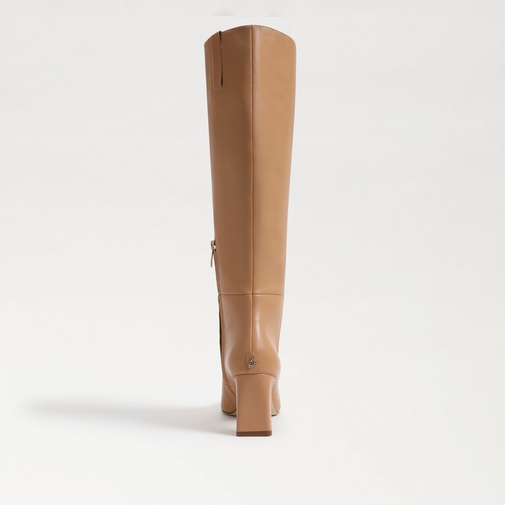 SQUARE TOE FLAT KNEE HIGH BOOTS - Dark tan