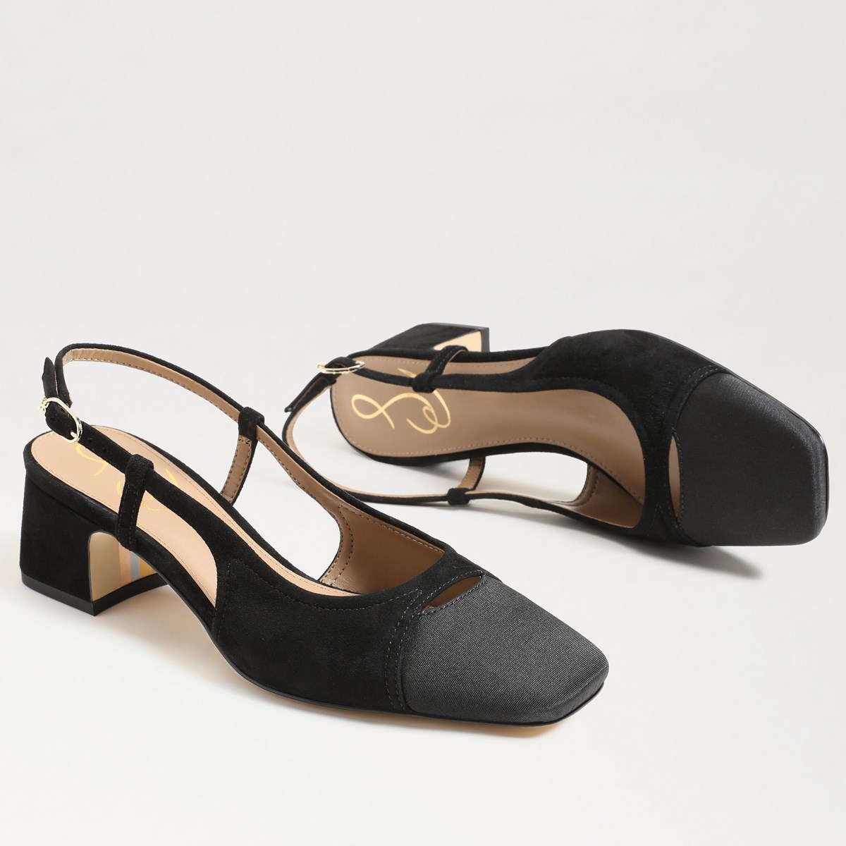 Sam Edelman Leather Tarra Sling Heels in Sand Black Womens Shoes Heels Sandal heels 