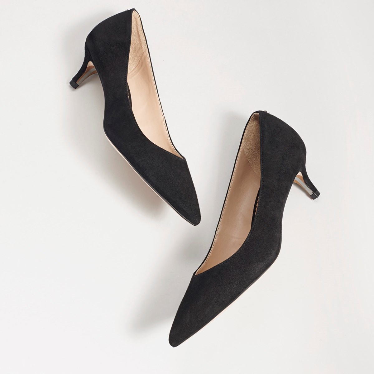 suede black kitten heels