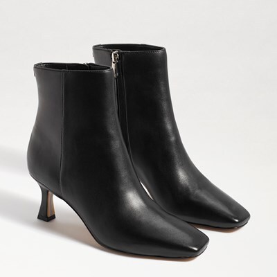 black leather kitten heel booties