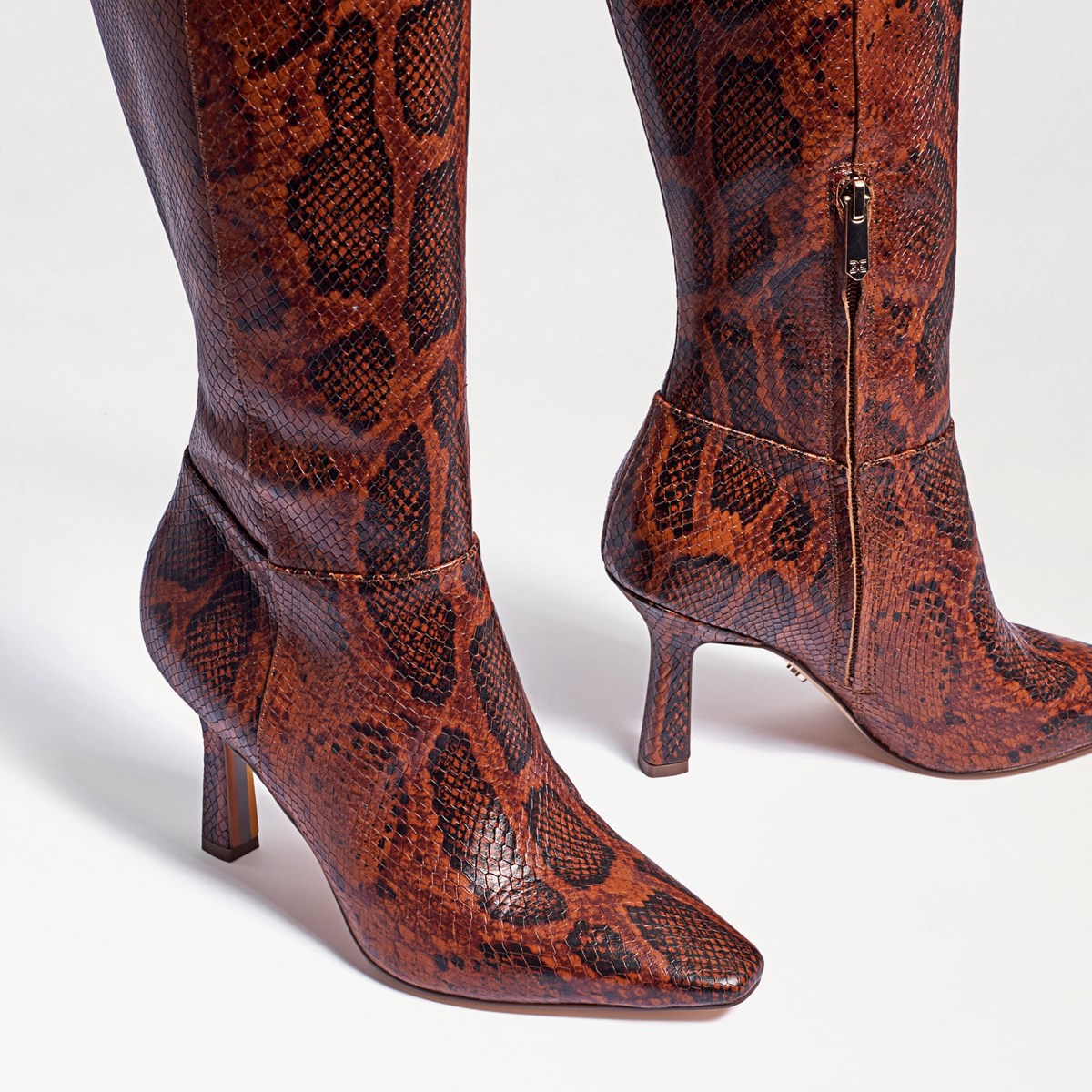 brown high boots with heel